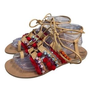 Barbara Barbiere Sandals Tassel Pom Pom Jewel Bead Boho Gladiator Shoes Size 9